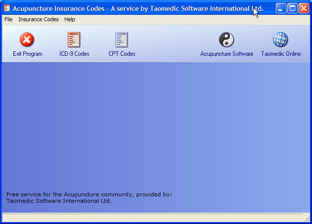 Acupuncture Insurance Codes main screen
